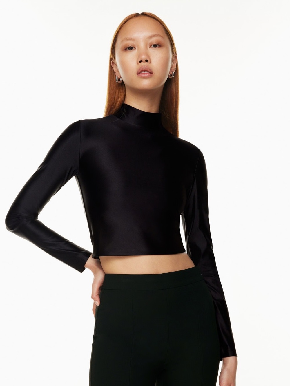 Aritzia Babaton Satinette Mockneck Longsleeve Black